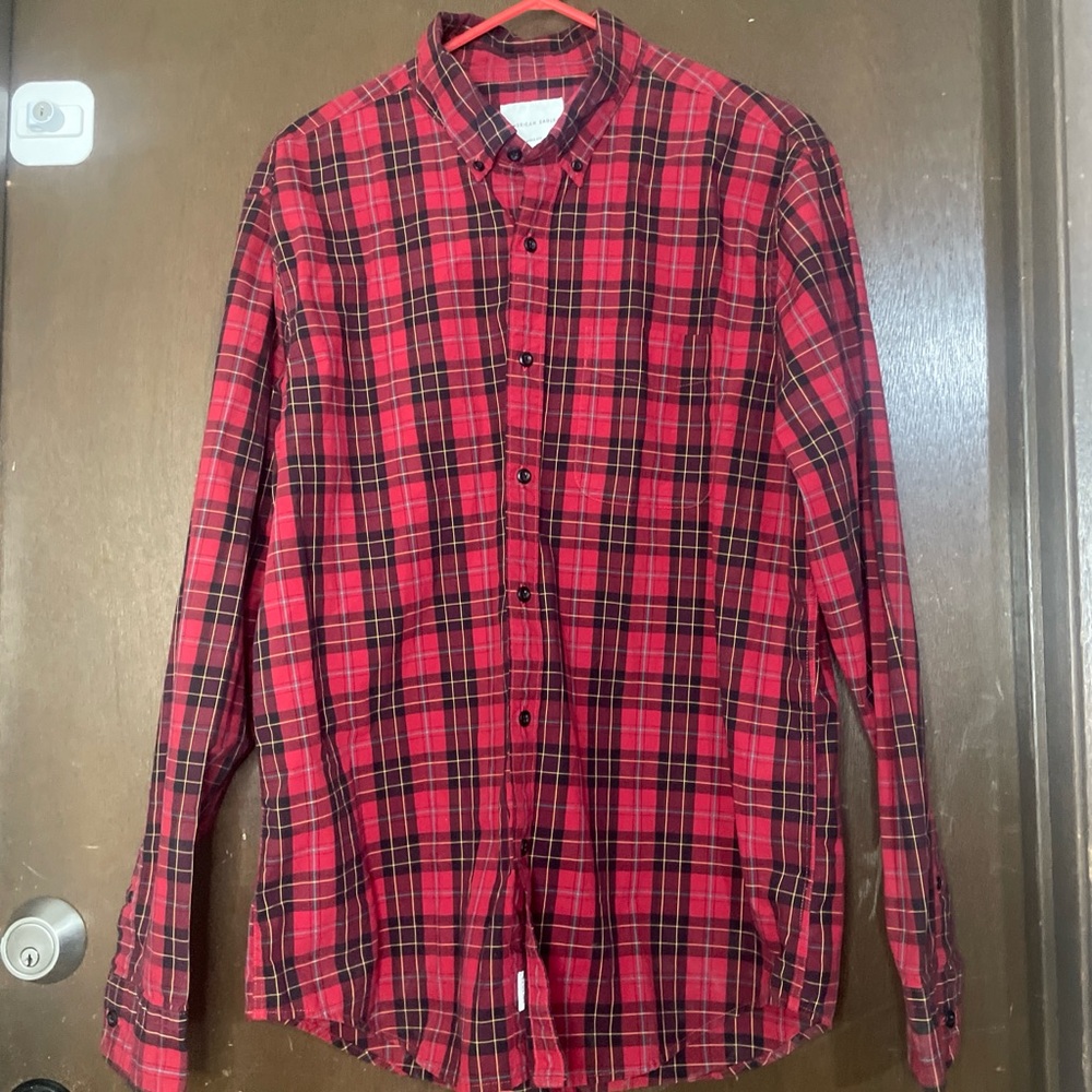 American Eagle Outfitters Red Plaid Button-Down Shirt